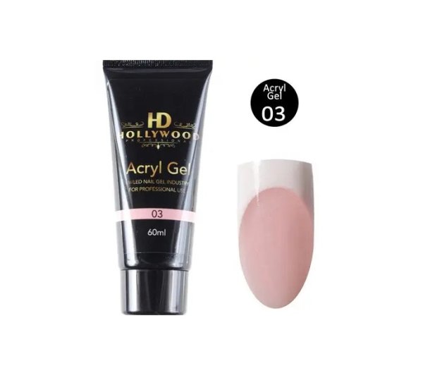 Акрил-гель для нігтів HD Hollywood Acryl Gel #03 прозоро-рожевий 60 мл (tube)