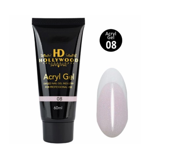 Акрил-гель Hollywood Acryl Gel №08 світло-рожевий, з мікроблиском, 60 мл (tube)