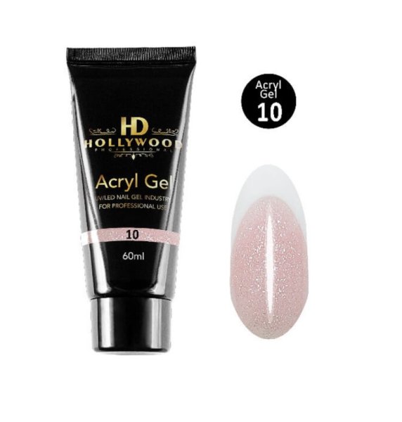 Акрил-гель для нігтів HD Hollywood Acryl Gel Shimmer 10 Рожевий 60 мл (tube)