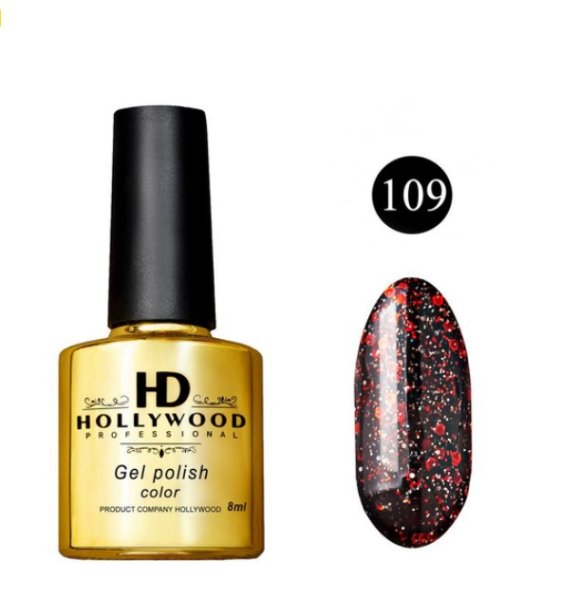 Гель-лак 109 Червоний Шимер Голографік HD Hollywood 8 ml
