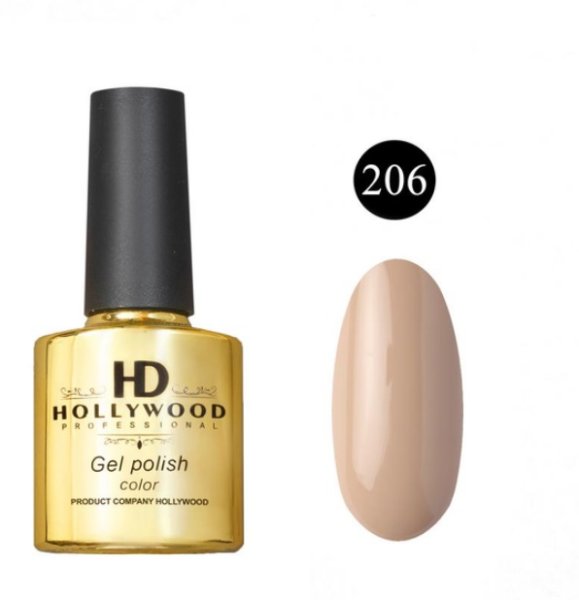 Гель-лак 206 Бежевий Щільний HD Hollywood 8 ml
