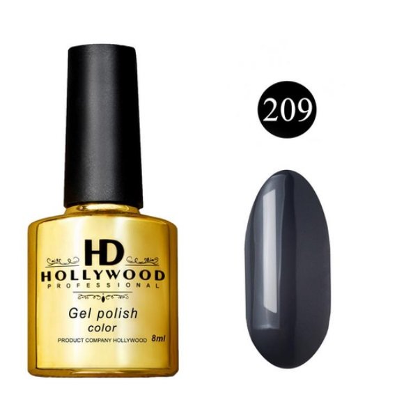 Гель лак HD Hollywood 209 Темний Сірий Щільний 8 ml Гель лак HD Hollywood 209 Темний Сірий Щільний 8 ml