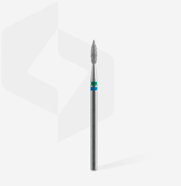 Фреза Staleks діамантова DUO полум'я гостре синьо-зелене 2,1мм/8мм