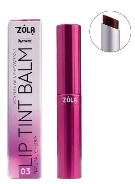 ZOLA Відтінковий бальзам для губ Lip Tint Balm (03 Cherry Natural),купити в інтернет магазині Beauty Home онлайн з доставкою