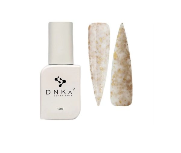 DNKа Cover Base, 12ml, #0011 Famous Молочний із шматочками золотої поталі DNKа Cover Base