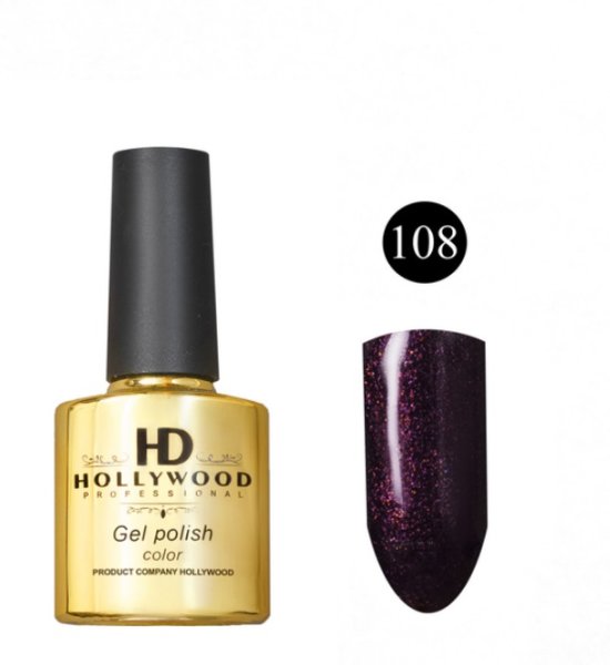 Гель-лак 108 Сливовий Шимер Щільний HD Hollywood 8 ml