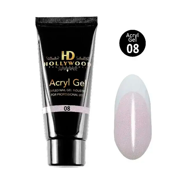 Акрил гель HD Hollywood Acryl Gel 08 shimmer айворі рожевий, купити в інтернет-магазині Beauty Home з доставкою
