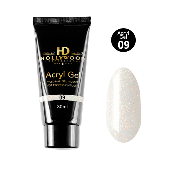Акрил гель HD Hollywood Acryl Gel 09 shimmer молочний з мікроблиском, купити в інтернет-магазині Beauty Home з доставкою
