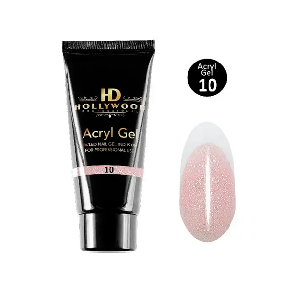 Акрил гель HD Hollywood Acryl Gel 10 shimmer напівпрозорий рожевий, купити в інтернет-магазині Beauty Home з доставкою