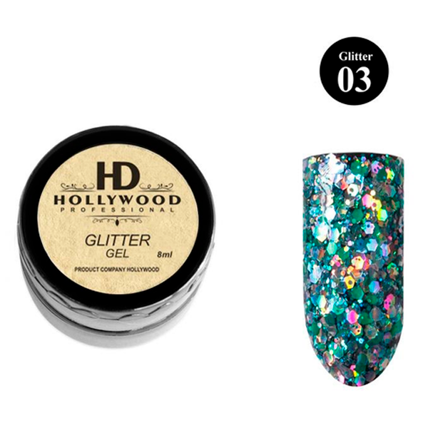 Гель-лак Зелений гліттер гель 03 HD Hollywood, купити в інтернет-магазині Beauty Home з доставкою