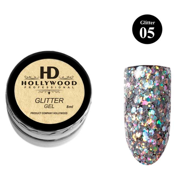 Гель-лак Срібло гліттер 05 HD Hollywood, купити в інтернет-магазині Beauty Home з доставкою