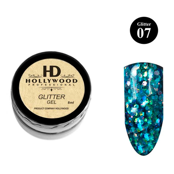 Гель-лак Блакитний гліттер 07 HD Hollywood, купити в інтернет-магазині Beauty Home з доставкою