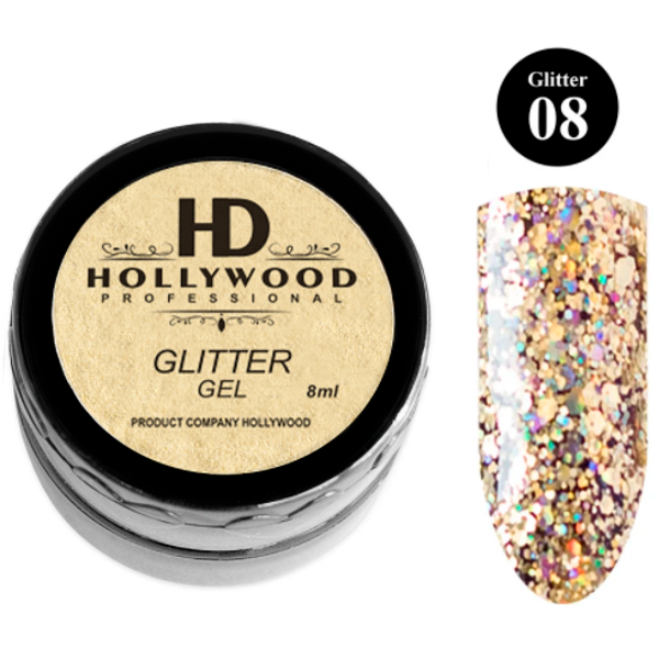 Гель-лак Золото гліттер 08 HD Hollywood, купити в інтернет-магазині Beauty Home з доставкою