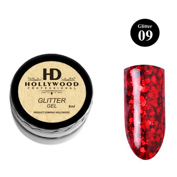 Гель-лак Яскраво-червоний гліттер 09 HD Hollywood, купити в інтернет-магазині Beauty Home з доставкою