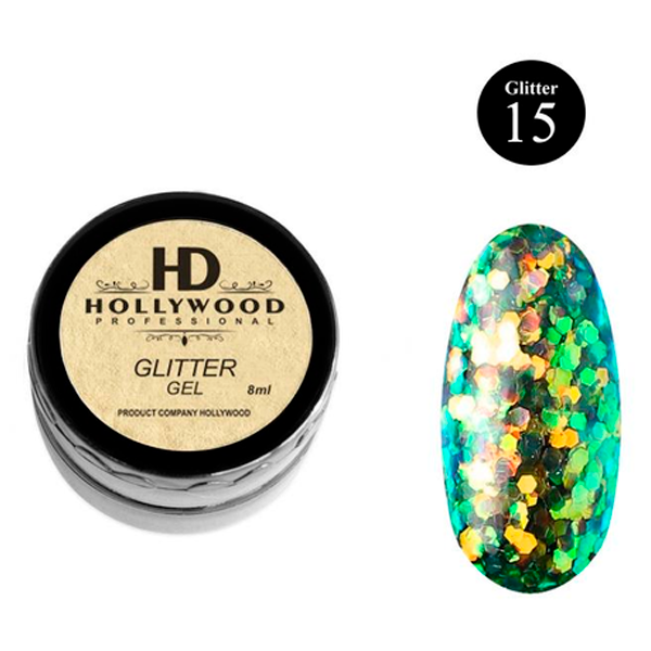 Гель-лак Зелений гліттер 15 HD Hollywood, купити в інтернет-магазині Beauty Home з доставкою