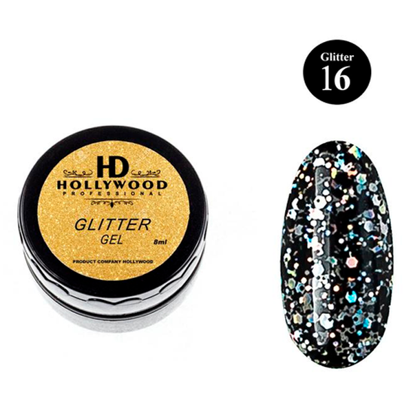 Гель-лак Чорний гліттер 16 HD Hollywood, купити в інтернет-магазині Beauty Home з доставкою