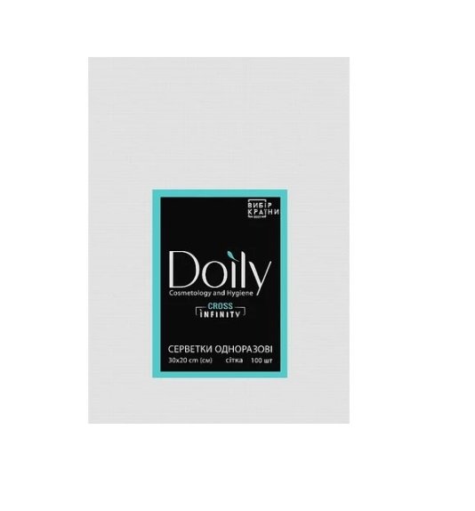 Серветки в пачці Doily® CROSS INFINITY 30х20 см (100 шт/пач) зі спанлейсу 45 г/м2 Текстура: сітка Колір: білий Серветки в пачці Doily® CROSS INFINITY 30х20 см (100 шт/пач) зі спанлейсу 45 г/м2 Текстура: сітка Колір: білий