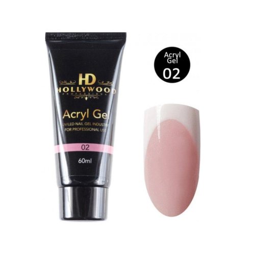 Акрил-гель для нігтів HD Hollywood Acryl Gel #02 Рожевий 60 мл (tube)