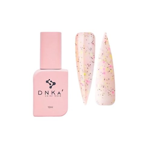 DNKa Cover Base, 12ml, #0061 Confetti DNKa Cover Base, 12ml, #0061 Confetti Рожево-бежевий з яскраво-рожевими, жовтими многраними частинками та чорними крапочками