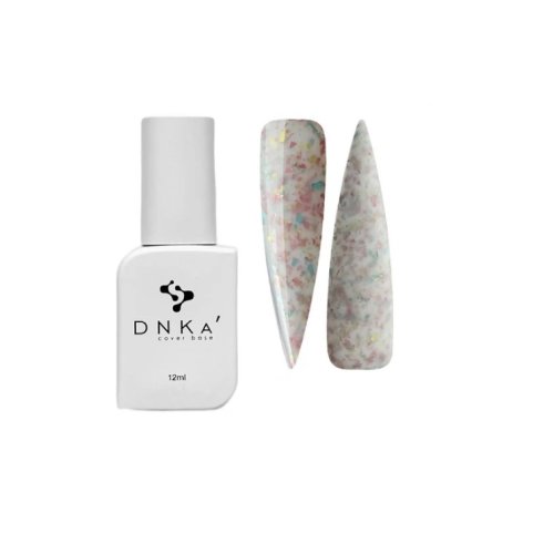 DNKа Cover Base, 12ml, #0011A Happy Молочний із шматочками ніжно-рожевої, блакитної та жовтої поталі