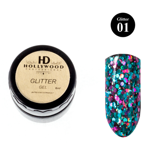 Гель-лак Glitter Gel № 01 HD Hollywood, 8 мл.