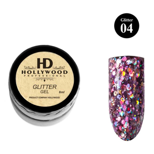 Гель-лак Фіолетовий гліттер 04 HD Hollywood, 8 мл.