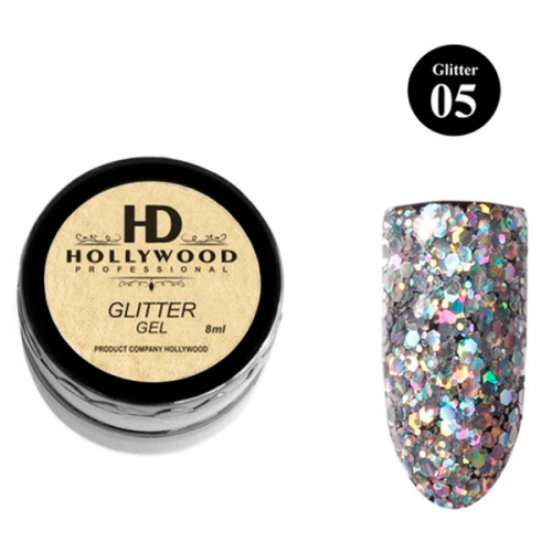 Гель-лак Срібло гліттер 05 HD Hollywood, 8 мл.