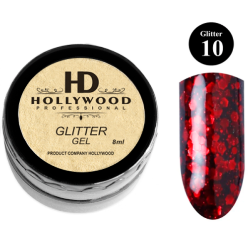 Гліттер для нігтів HD Hollywood Glitter Gel 10 темно-червоний, 8 мл.