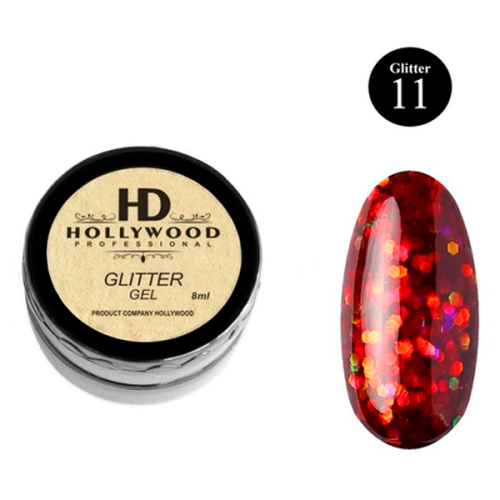 Гель-лак Темно-червоний гліттер 11 HD Hollywood, 8 мл.