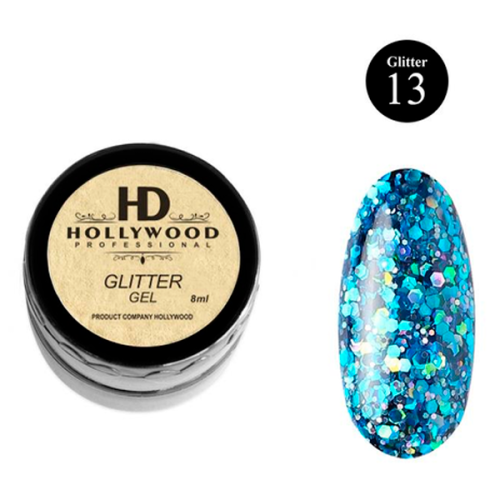 Гель-лак Блакитний гліттер 13 HD Hollywood, 8 мл.