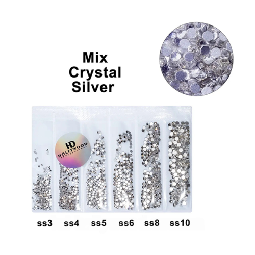 Стрази для нігтів HD Hollywood Mix Crystal Срібло 1200 шт.