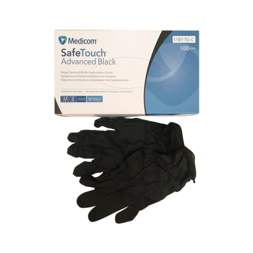 Рукавички нітрилові, чорні 5,0 г М не стерильні, без тальку Medicom 1187 Рукавички нітрилові, чорні 5,0 г М не стерильні, без тальку Medicom 1187, 100 шт. уп.