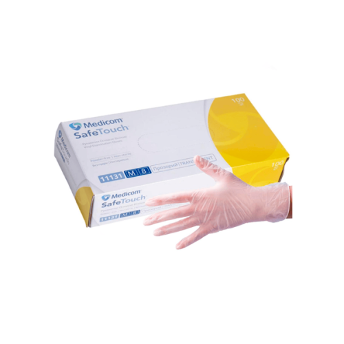 Рукавички оглядові вінілові Medicom SafeTouch (без пудри, нестерильні, прозорі) розмір M 100шт 11131